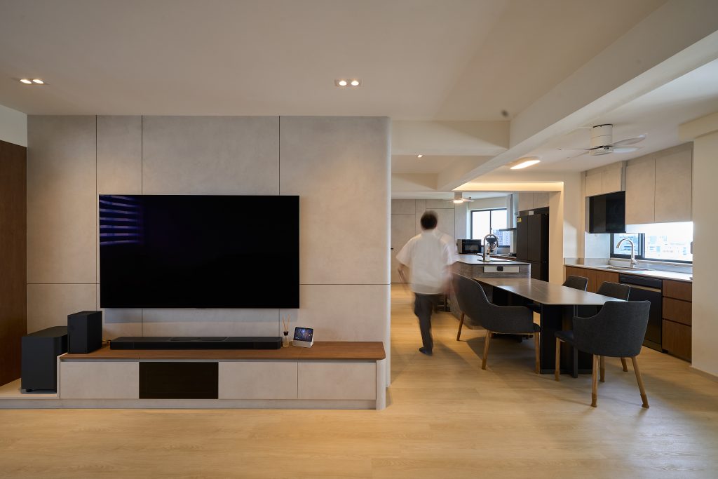 condo renovation, living with terracotta minimalist interior design