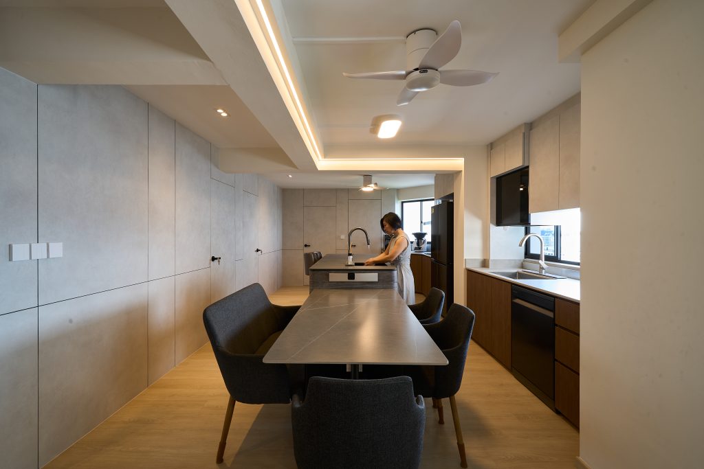 HDB Renovation showing terracotta minimalist interior design, kitchen